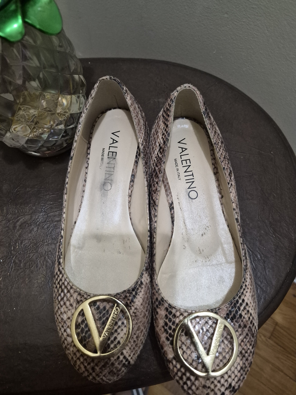 Valentino Women's Snake-Print Ballet Flats in Beige